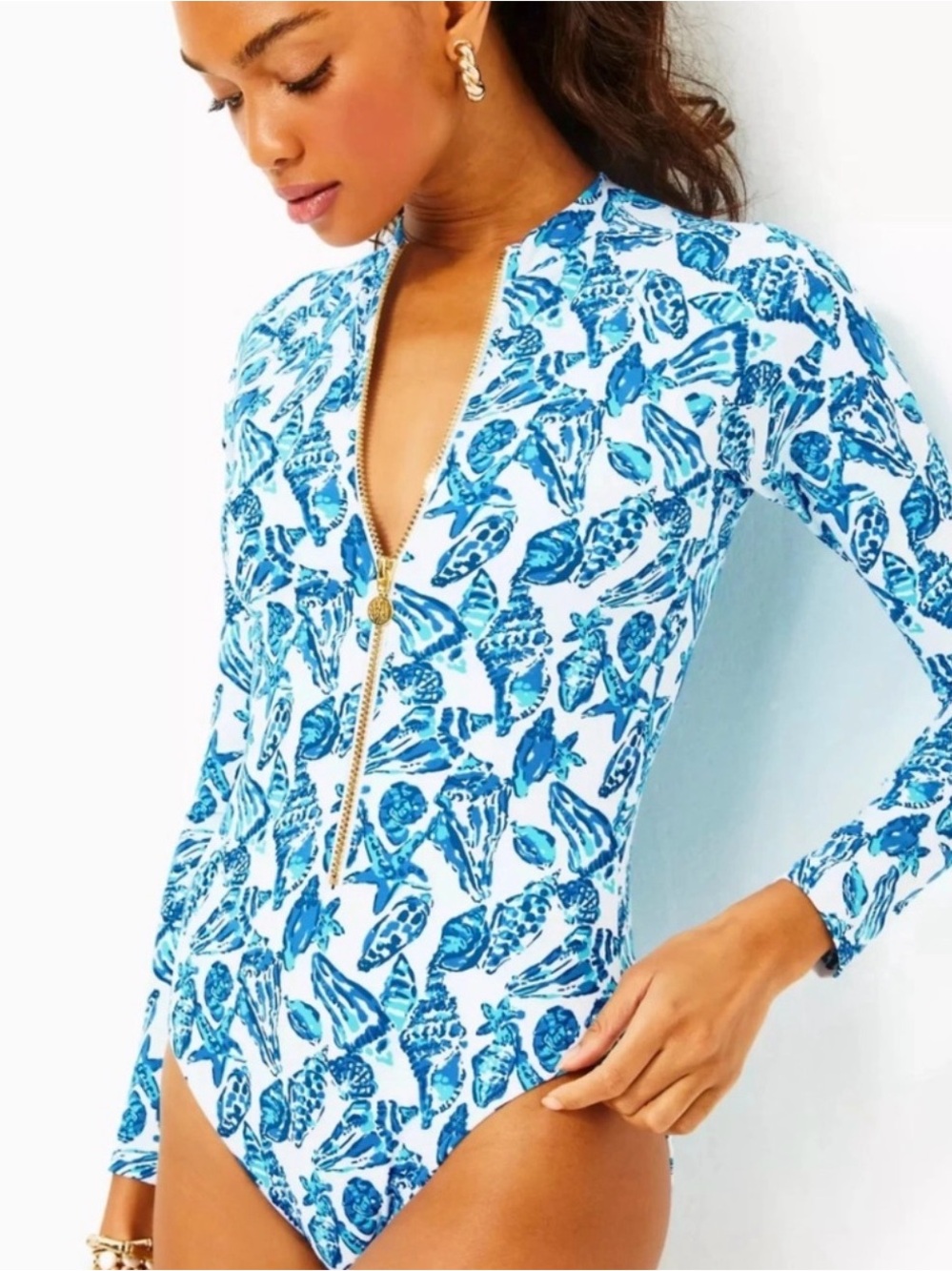 Lilly Pulitzer Randee Rashgaurd Swimsuit, Resort White Shell Collector NWT sz10